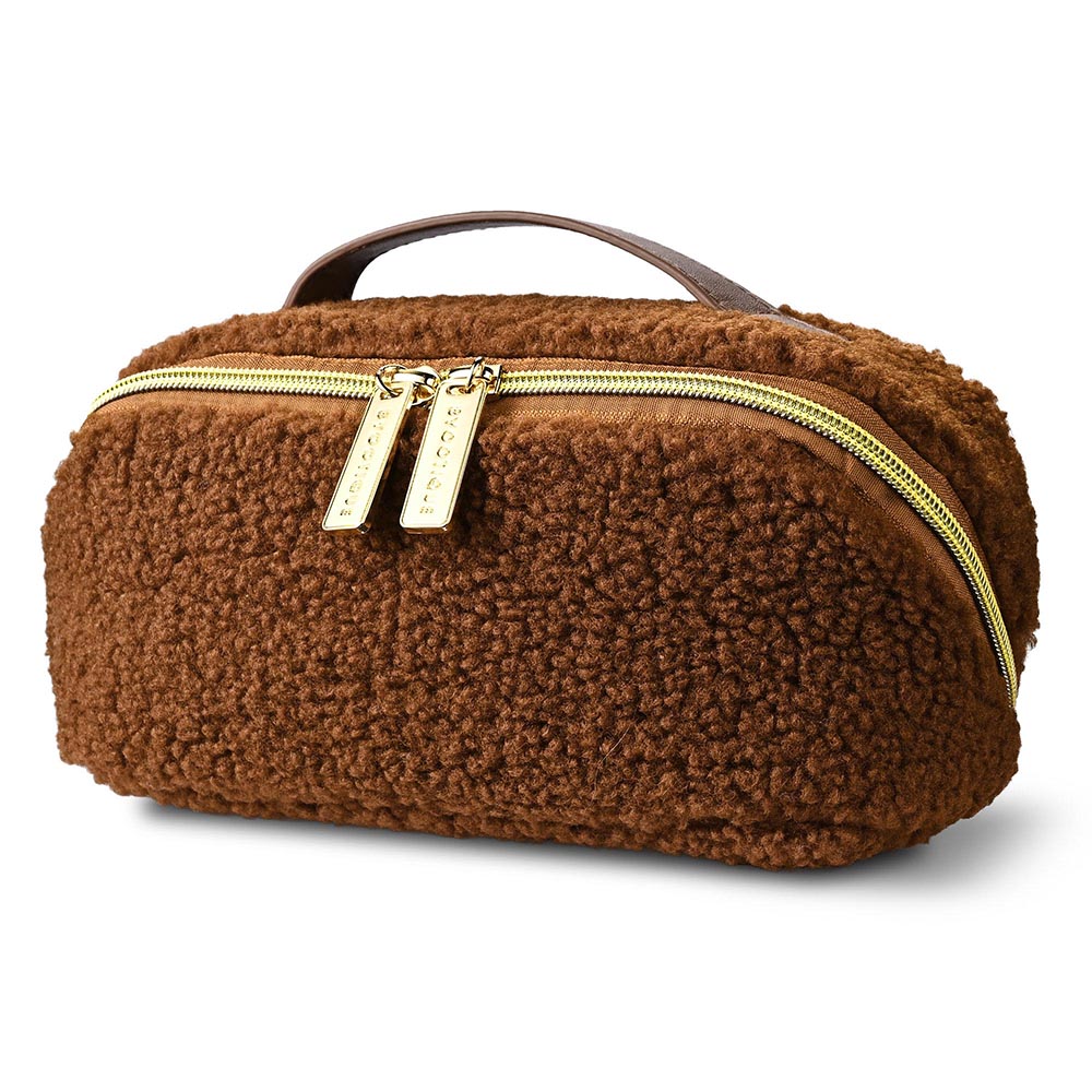 Yescom Travel Makeup Bag with Compartments Zipper, Brown Image