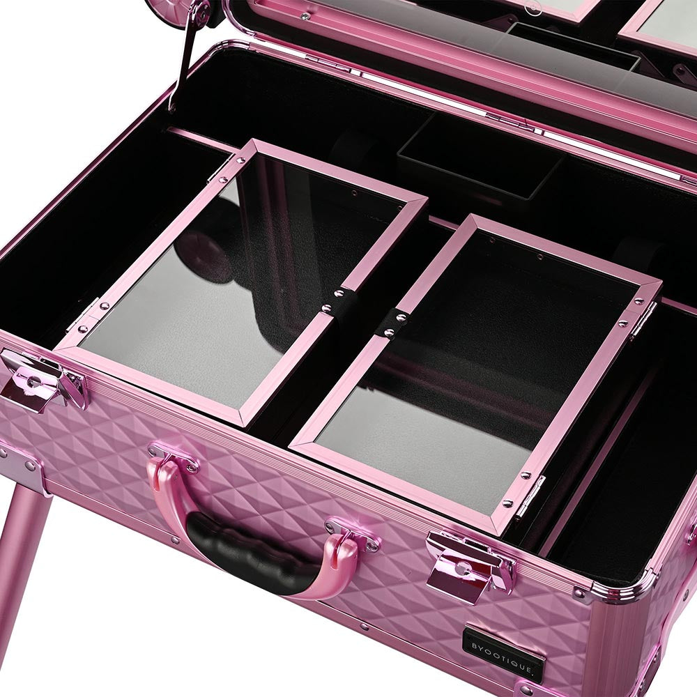 Yescom Rolling Studio Makeup Case with LED Mirror & Stand Image