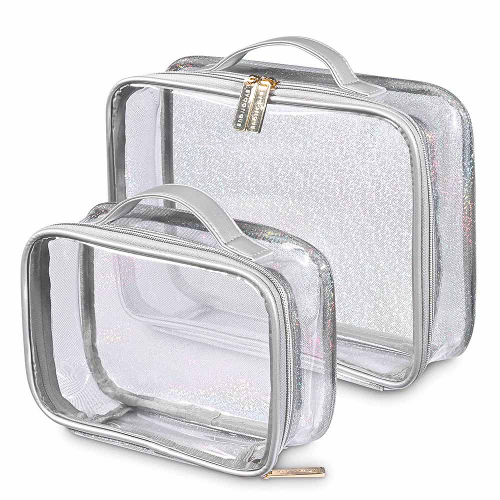 Yescom Clear Makeup Bags Travel Toiletry Pouch 2ct/pk, Silver Image