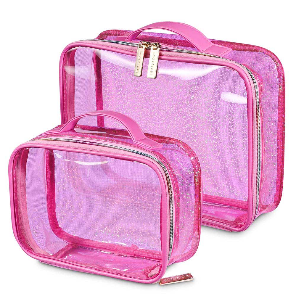 Yescom Clear Makeup Bags Travel Toiletry Pouch 2ct/pk, Pink Image
