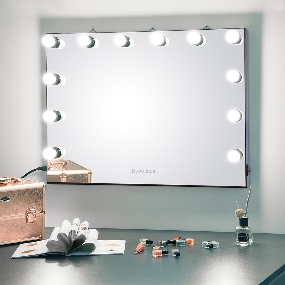 Yescom Hollywood Vanity Mirror 34x26 in Tabletop Wall Mount, Black Image