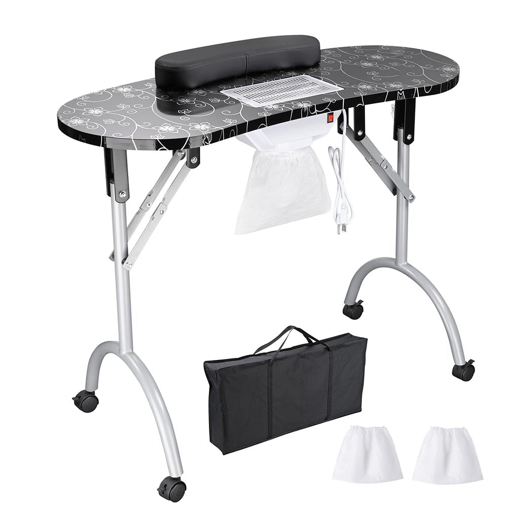 Yescom Foldable Nail Table with Vent Manicure Nail Art, Black Image