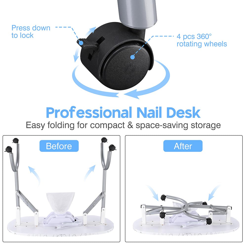 Yescom Foldable Nail Table with Vent & Lamp Manicure Nail Art