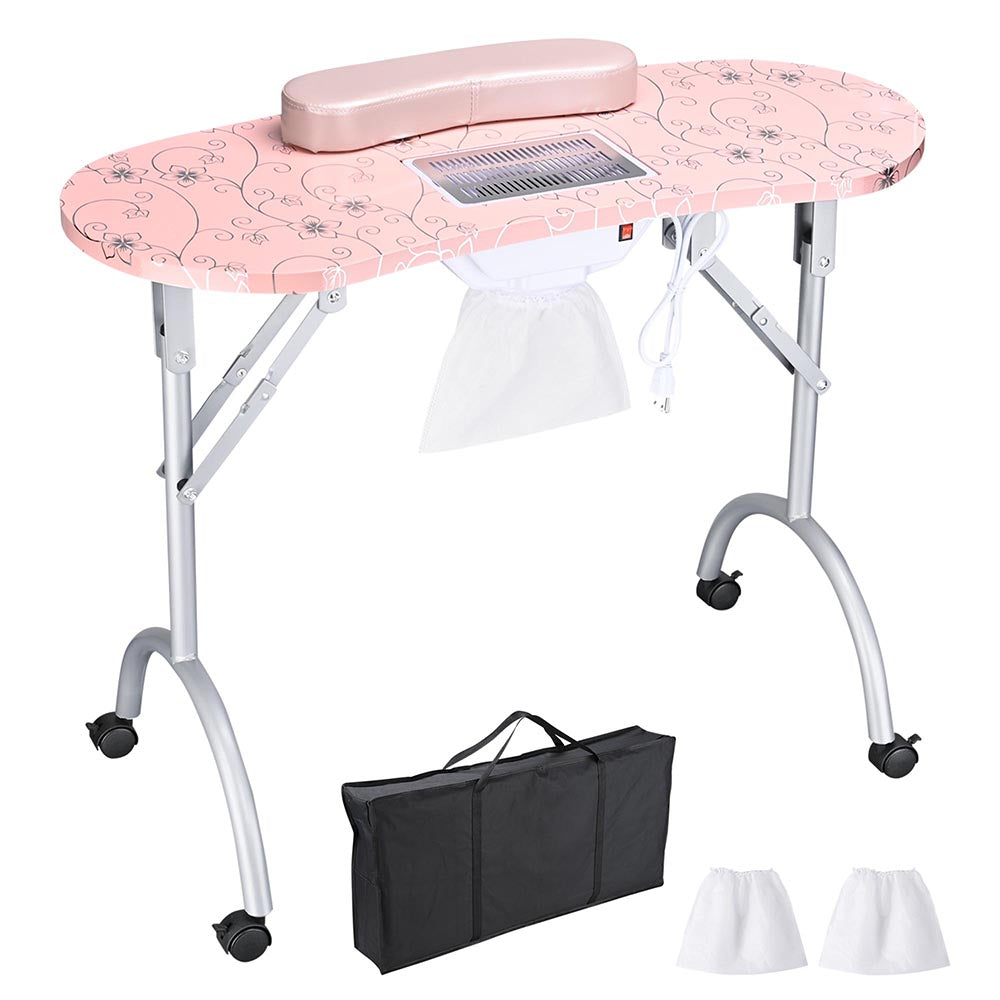 Yescom Foldable Nail Table with Vent & Lamp Manicure Nail Art, Pink Image