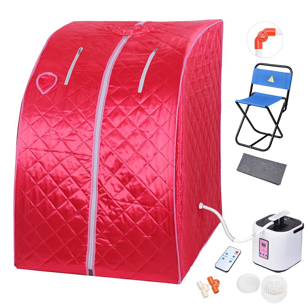 Yescom Portable Steam Sauna Tent Spa Detox w/ Chair & Remote, Red Image