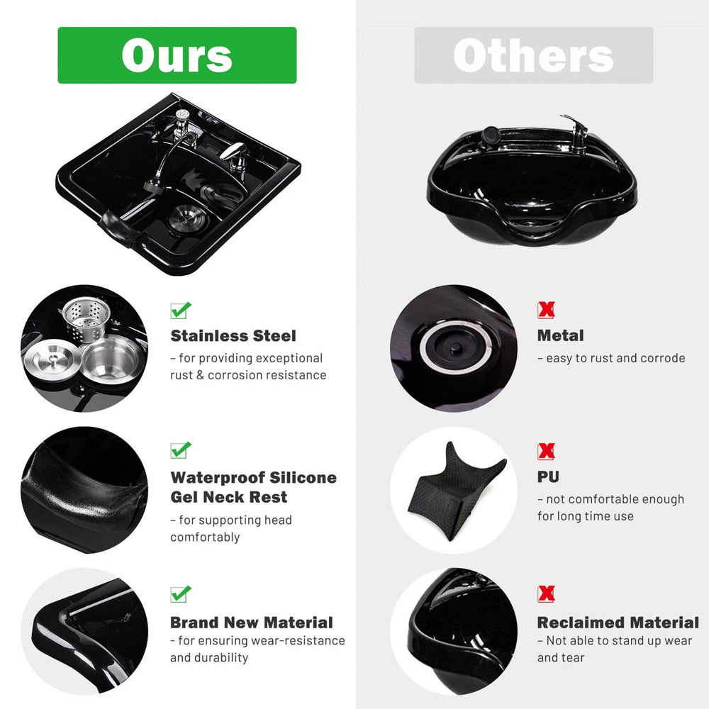Yescom Salon Shampoo Bowl Hair Basin w/ Faucet Neck Rest Hair Trap Image