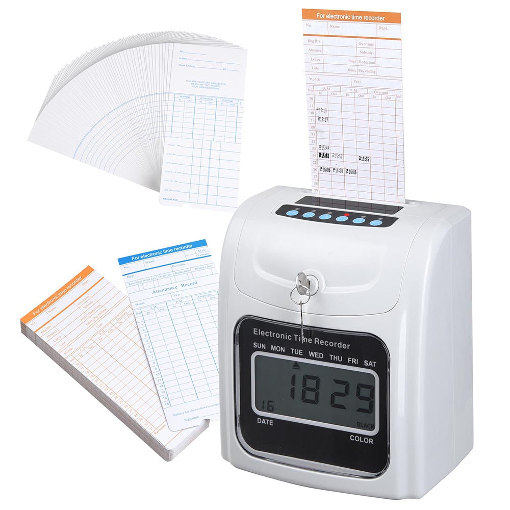 Yescom Time Clock Employee Punch with 100 Timecards Weekly Monthly Image