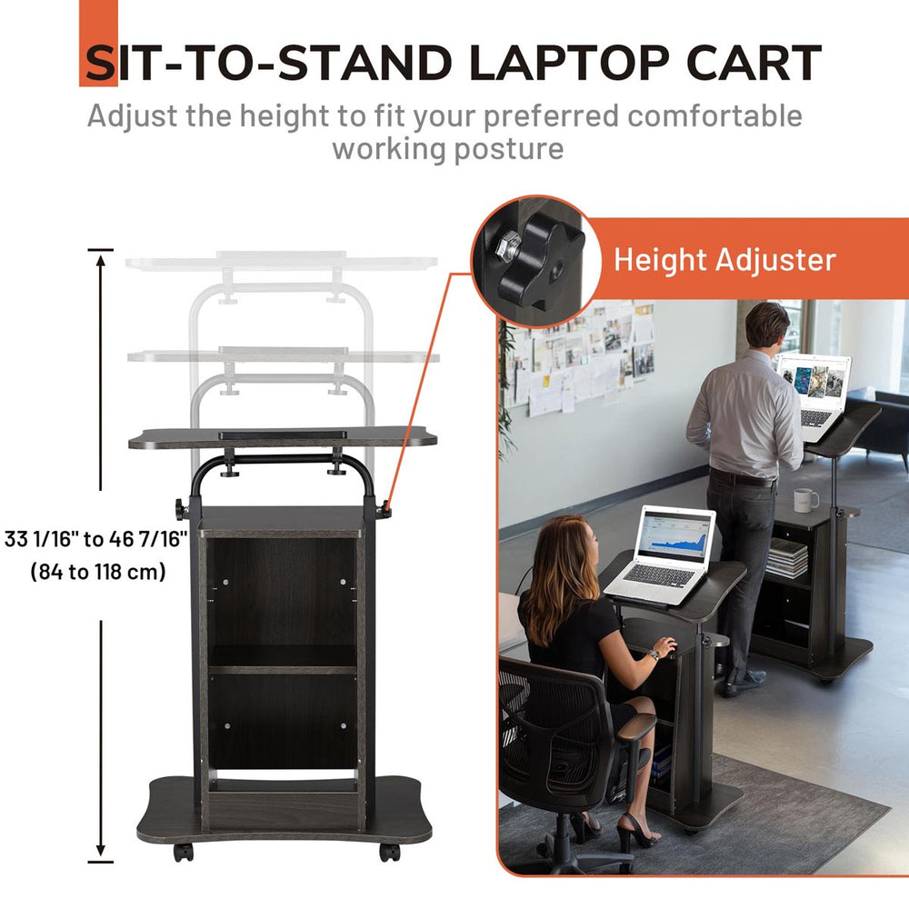 Yescom Height-Adjustable Rolling Laptop Cart with Storage Image