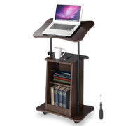 Yescom Height-Adjustable Rolling Laptop Cart with Storage, Brown Image