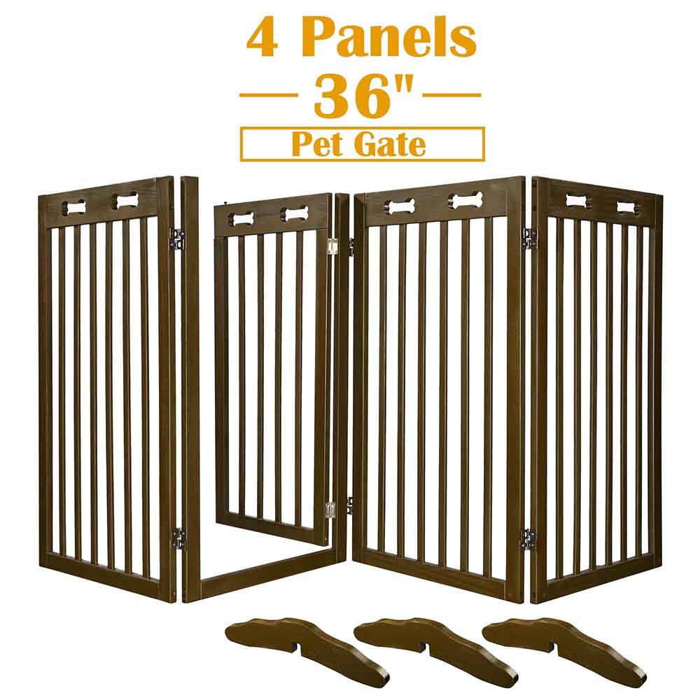 Yescom 4-Panel Folding Wood Pet Gate Crate Baby Barrier 80x36in Image