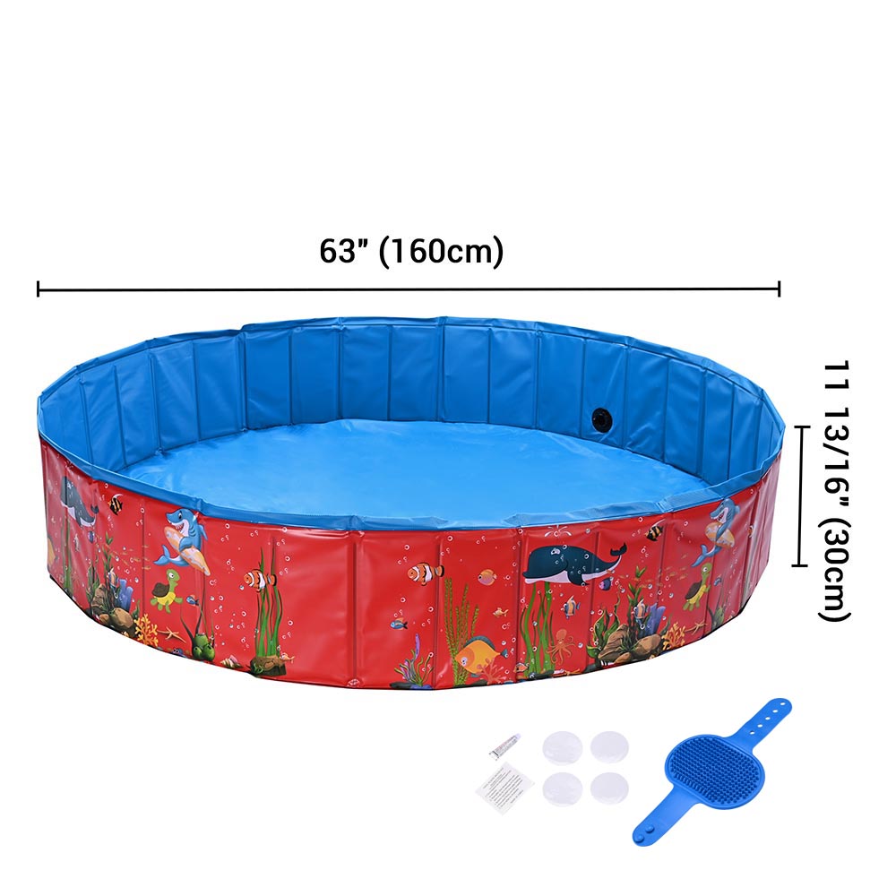 Yescom Foldable Pool for Kids Dog Pet Bath Small to Large, D63x12 in. Nemo Red Image