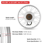 20 inch electric bicycle wheel Yescom 20" Electric Bicycle Motor Rear Wheel Kit 36v 750w