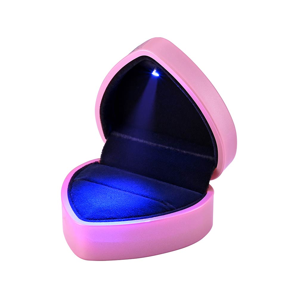 Yescom Engagement Ring Box with Light Heart Shaped, Pink Image