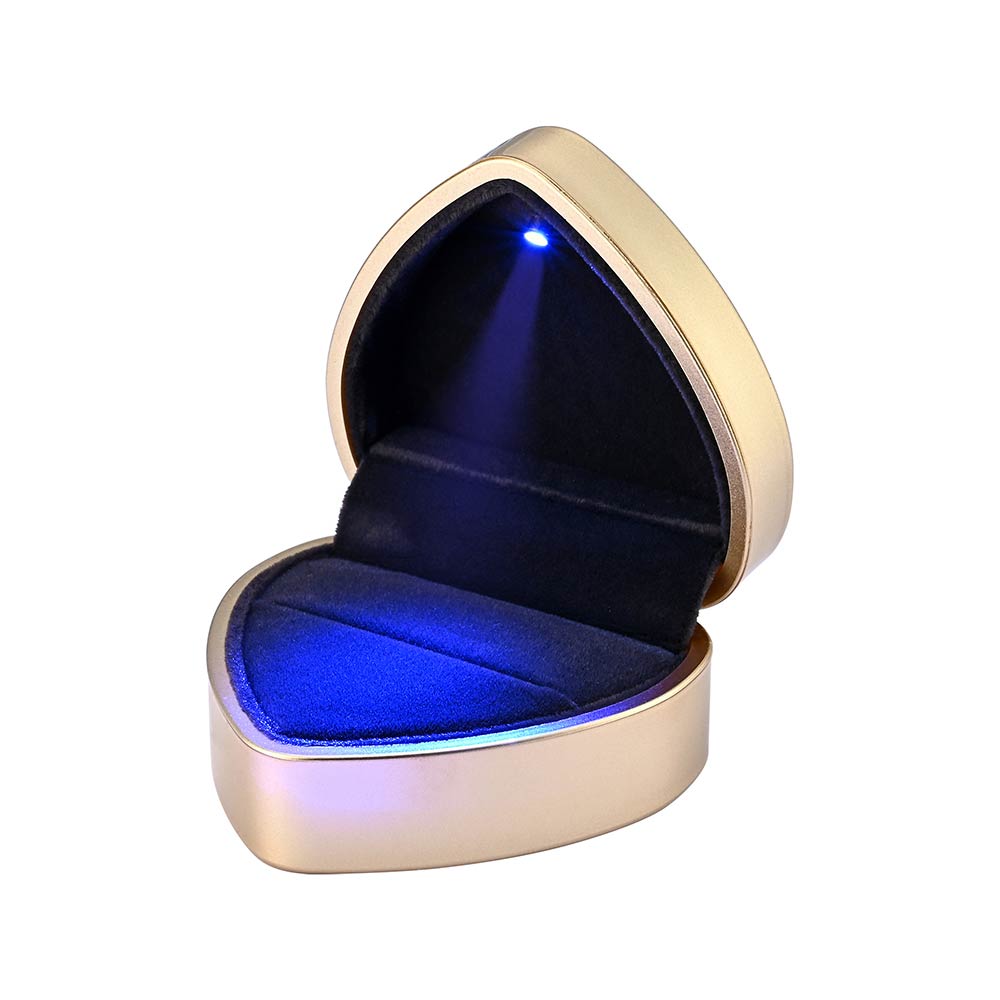 Yescom Engagement Ring Box with Light Heart Shaped, Gold Image