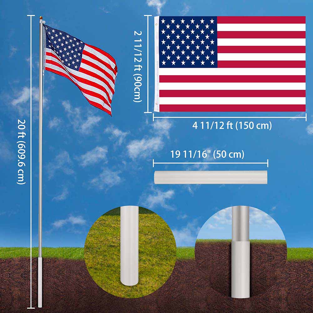 Yescom Aluminum Sectional Flagpole Kit with US Flag 20'