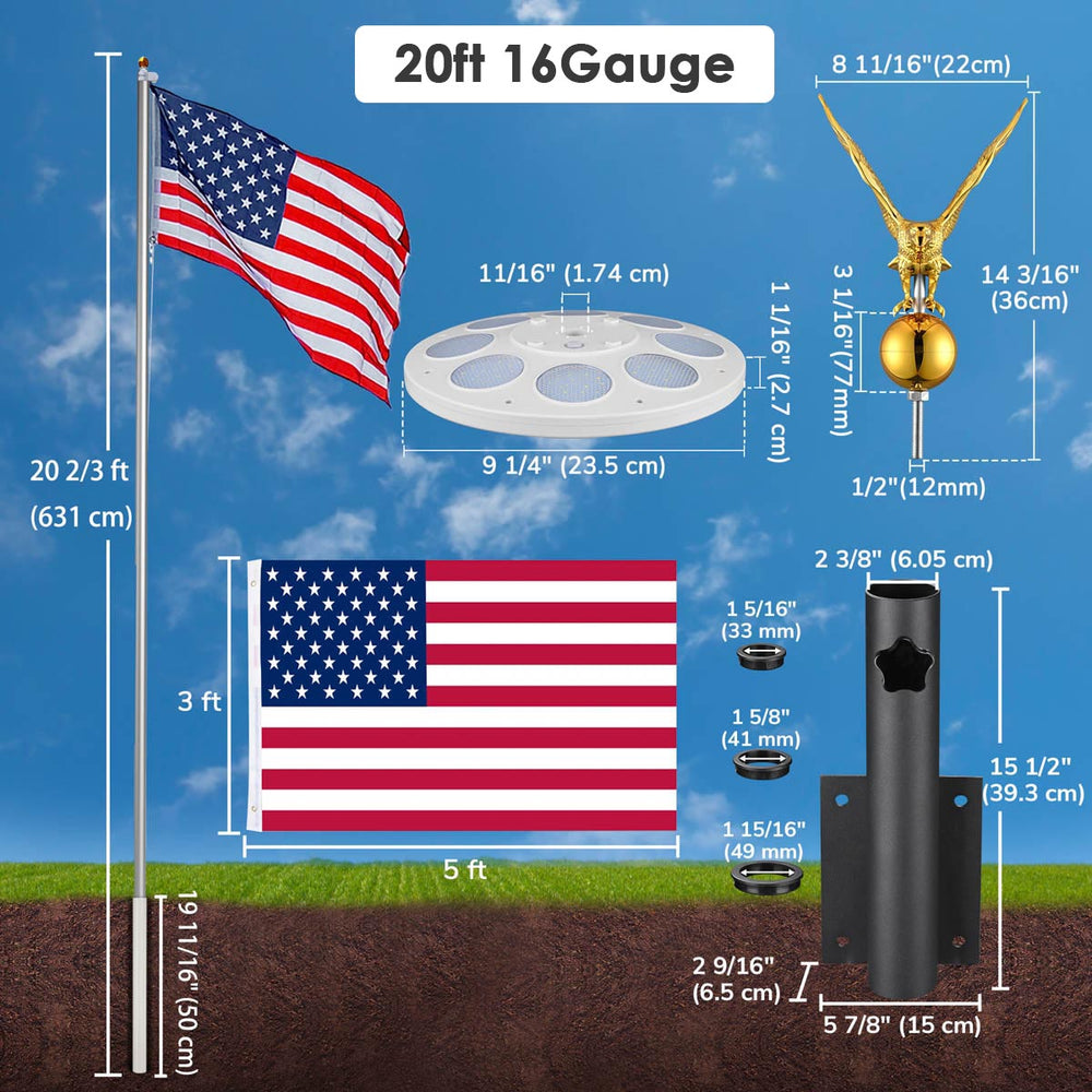 Yescom Bravery MEGA Flagpole with Dock Mount, Light & Regal Eagle Topper Image