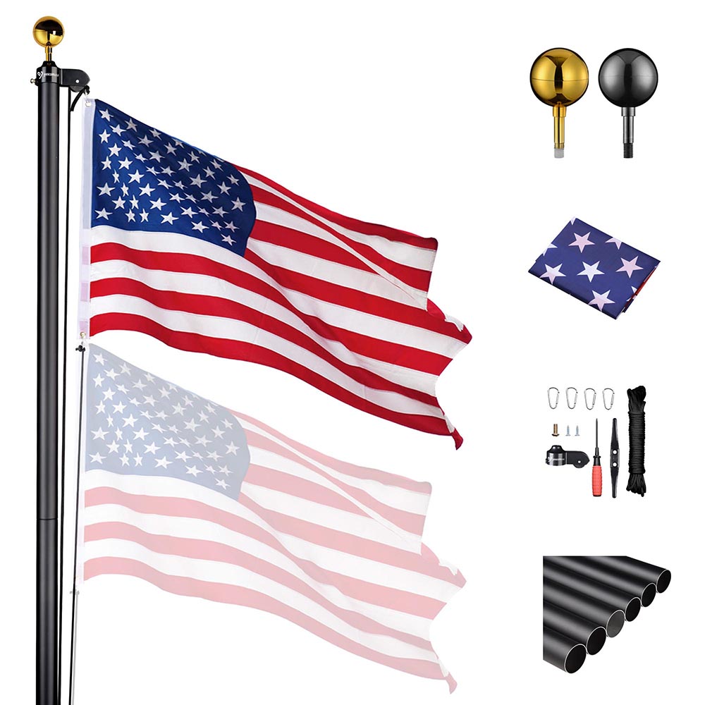 Yescom Aluminum Sectional Flagpole Kit with US Flag 20' Image