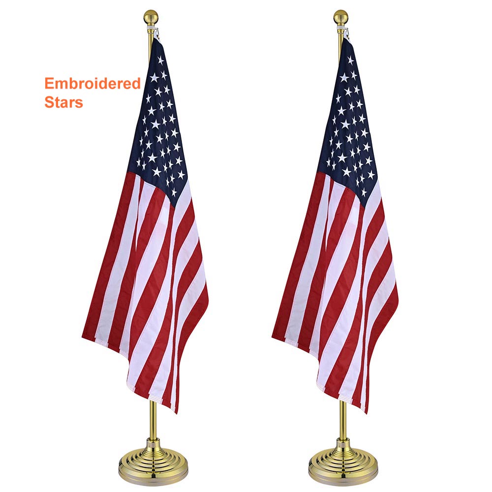 Yescom 6' Indoor Flagpoles with Stand US Flag 2-Pack, Gold Pole+Ball Image