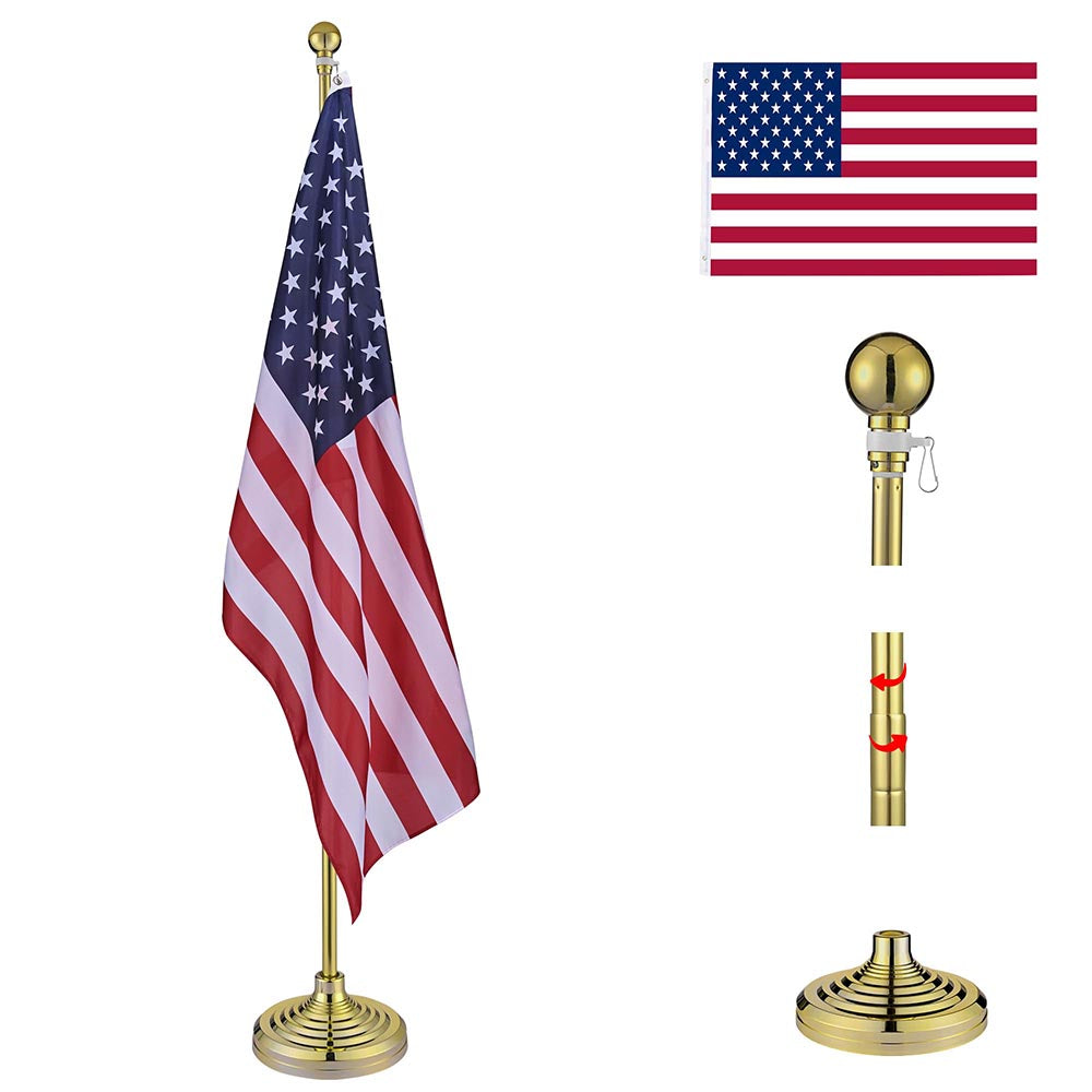 Yescom 6' Indoor Flagpoles with Stand US Flag 2-Pack