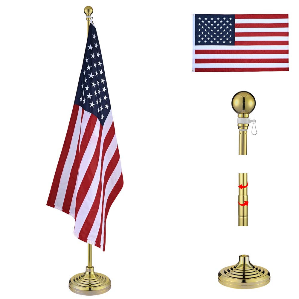 Yescom 6' Indoor Flagpole with Stand US Flag, Gold Pole+Ball Image