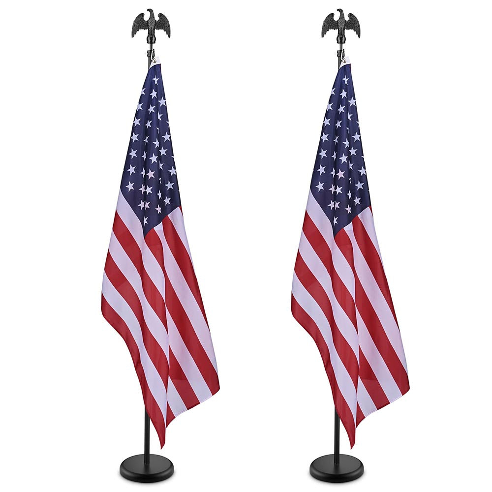 Yescom 6' Indoor Flagpoles with Stand US Flag 2-Pack, Black Pole+Eagle Image