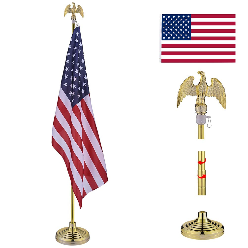 Yescom 8' Indoor Flagpoles with Stand US Flag 2-Pack Image