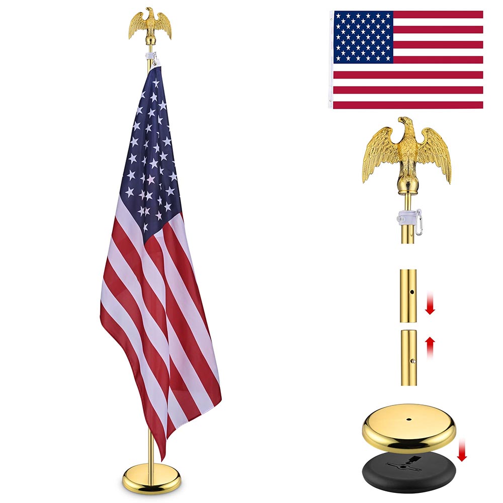 Yescom 6' Indoor Flagpole with Stand US Flag, Gold Pole+Eagle Image