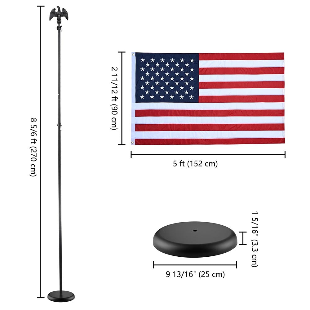 Yescom 8' Indoor Flagpoles with Stand US Flag 2-Pack, Black Pole Base+Eagle Image