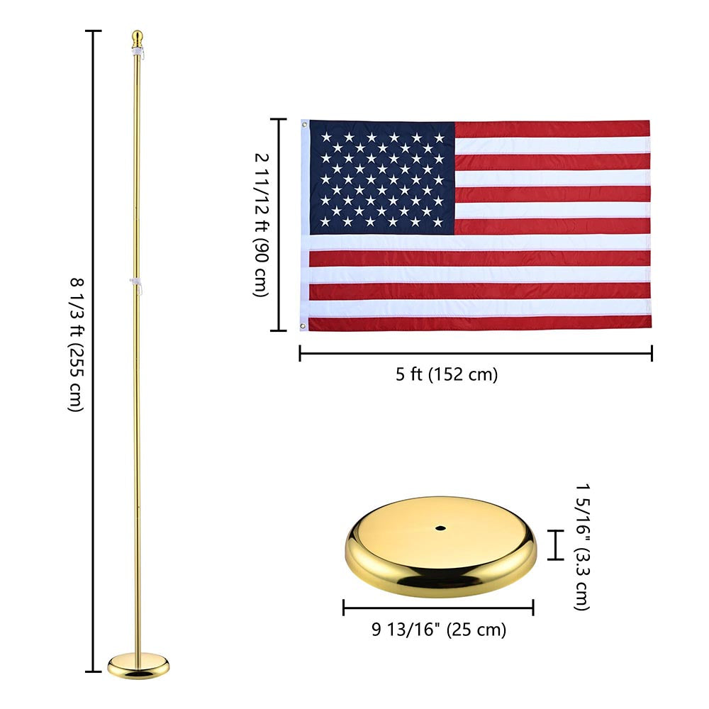 Yescom 8' Indoor Flagpoles with Stand US Flag 2-Pack, Gold Pole+Ball Image
