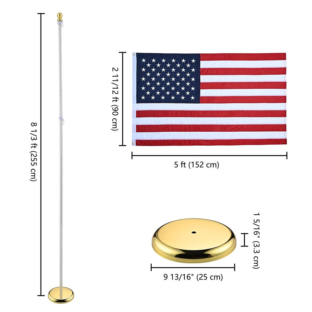 Yescom 8' Indoor Flagpoles with Stand US Flag 2-Pack, Aluminum Pole+Ball Image