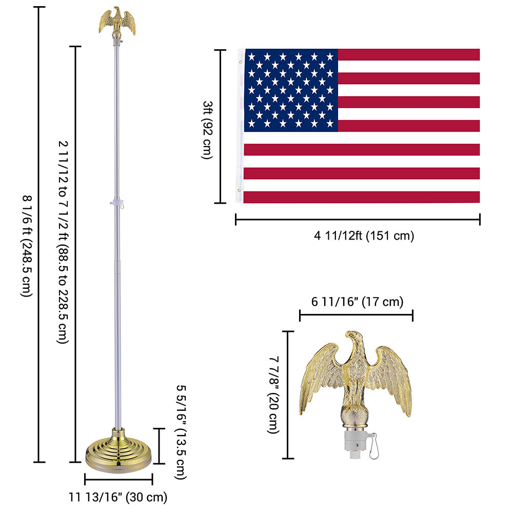 Yescom 8' Indoor Flagpoles with Stand US Flag 2-Pack