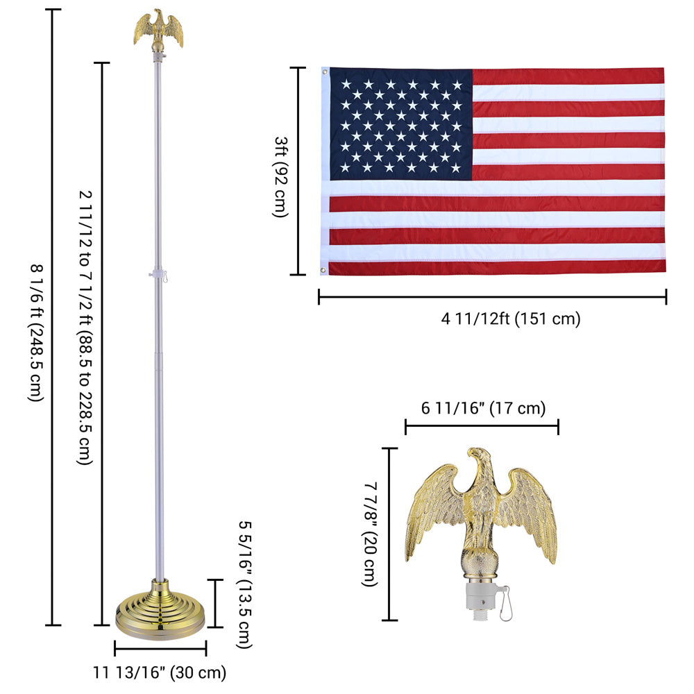Yescom 8' Indoor Flagpoles with Stand US Flag 2-Pack, Aluminum Pole+Eagle Image