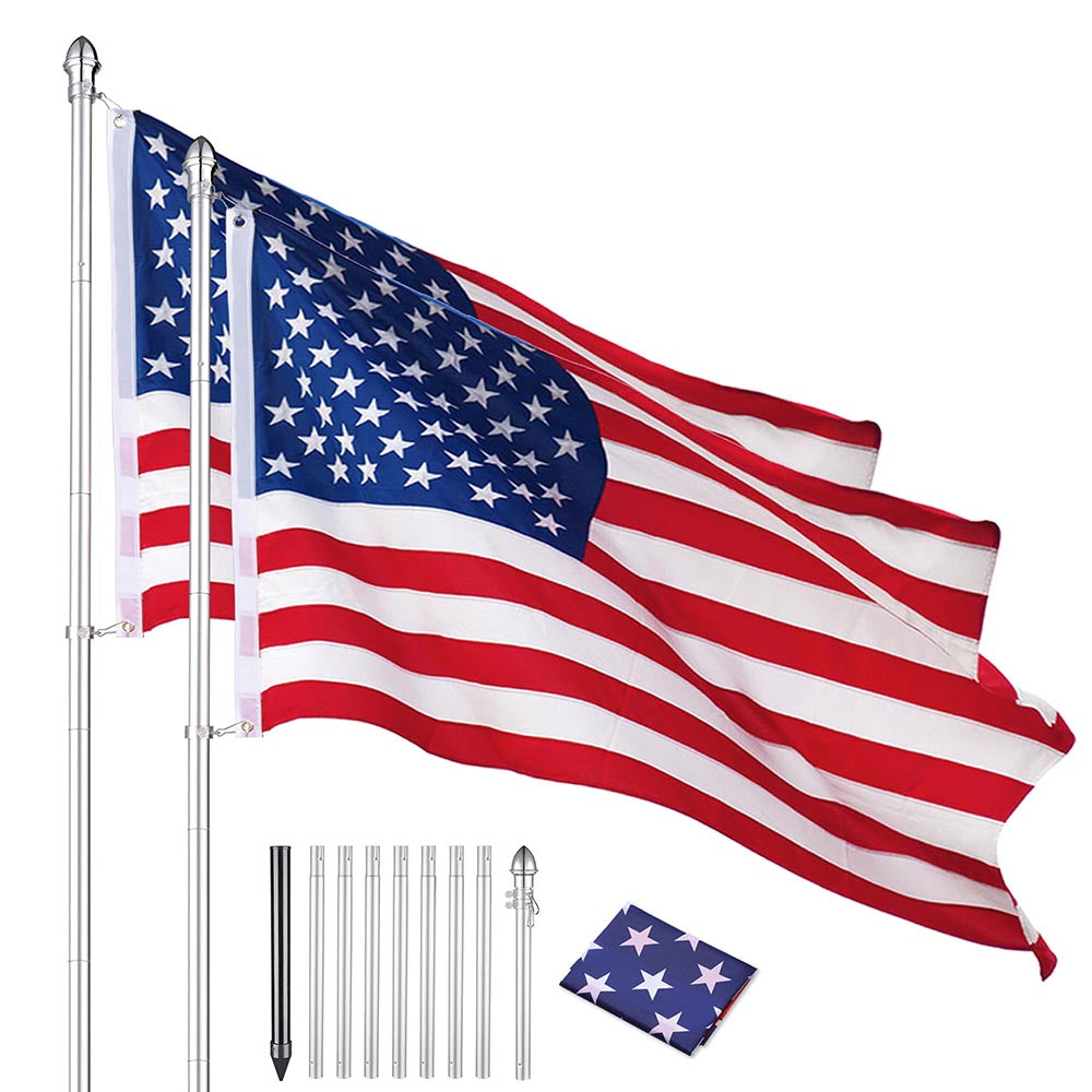Yescom 10' Aluminum Sectional Flag Pole Set In Ground Flagpole, 2ct/pack Image