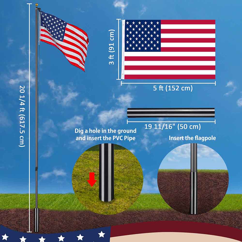 Yescom Bravery 13Gauge Aluminum Flagpole (20', 25', 30' Options) Image