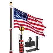 Yescom EZ GO Telescopic Flagpole with Tire Mount, 30ft Black Image