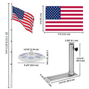 Yescom Aluminum Telescoping Flagpole with Stand & Light, 20ft Silver Image