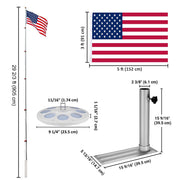 Yescom Aluminum Telescoping Flagpole with Stand & Light, 30ft Silver Image