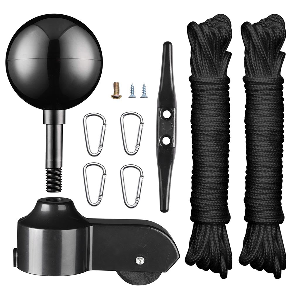 Yescom Flagpole Truck Top Pulley Cleat Ropes Kit, Black Ball Top Image