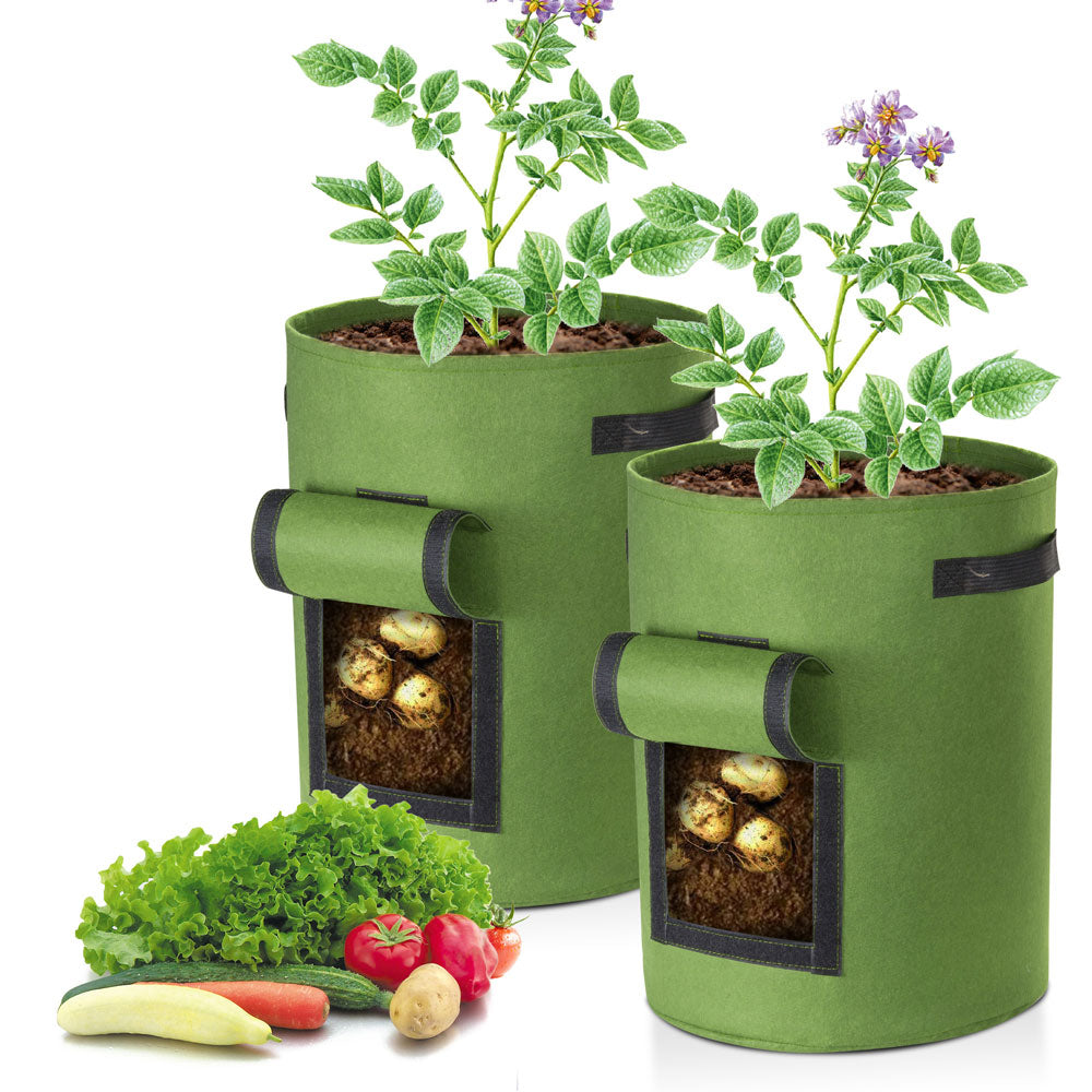 Yescom Pack of 2 10 Gallon Potato Grow Bags Fabric Pots w/ Handles, Green Image