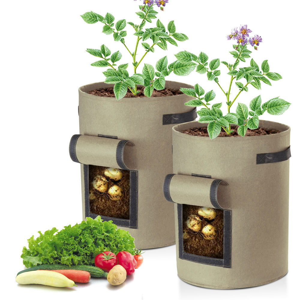 Yescom Pack of 2 10 Gallon Potato Grow Bags Fabric Pots w/ Handles, Brown Image