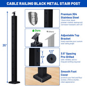 Yescom 36in T304 Stainless Steel Cable Railing Stair Post (2x2, 16G) Image
