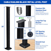 Yescom 36in T304 Stainless Steel Cable Railing Level Post (2x2, 16G) Image