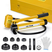 Yescom 10 Ton Hydraulic Punch Press w/ 6 Piece Tool Kit Yellow Image