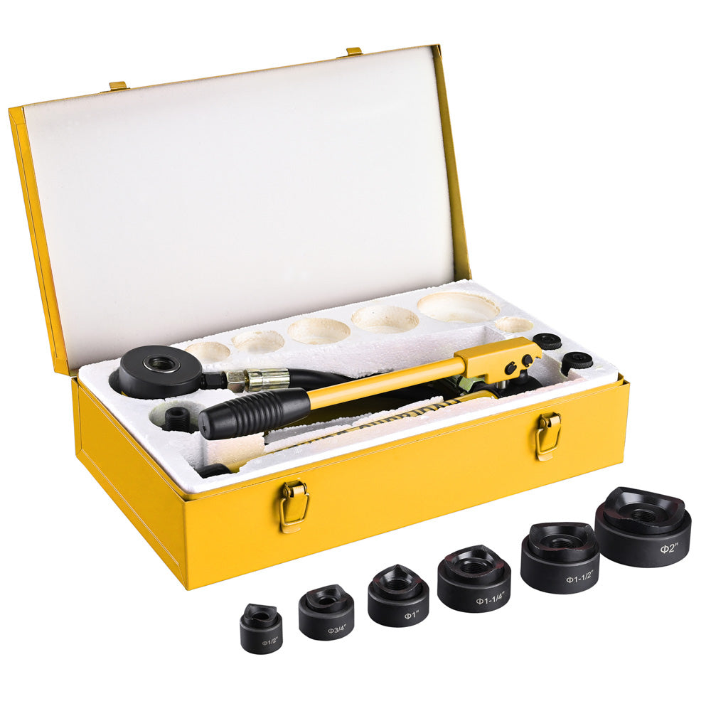 Yescom 10 Ton Hydraulic Punch Press w/ 6 Piece Tool Kit Yellow