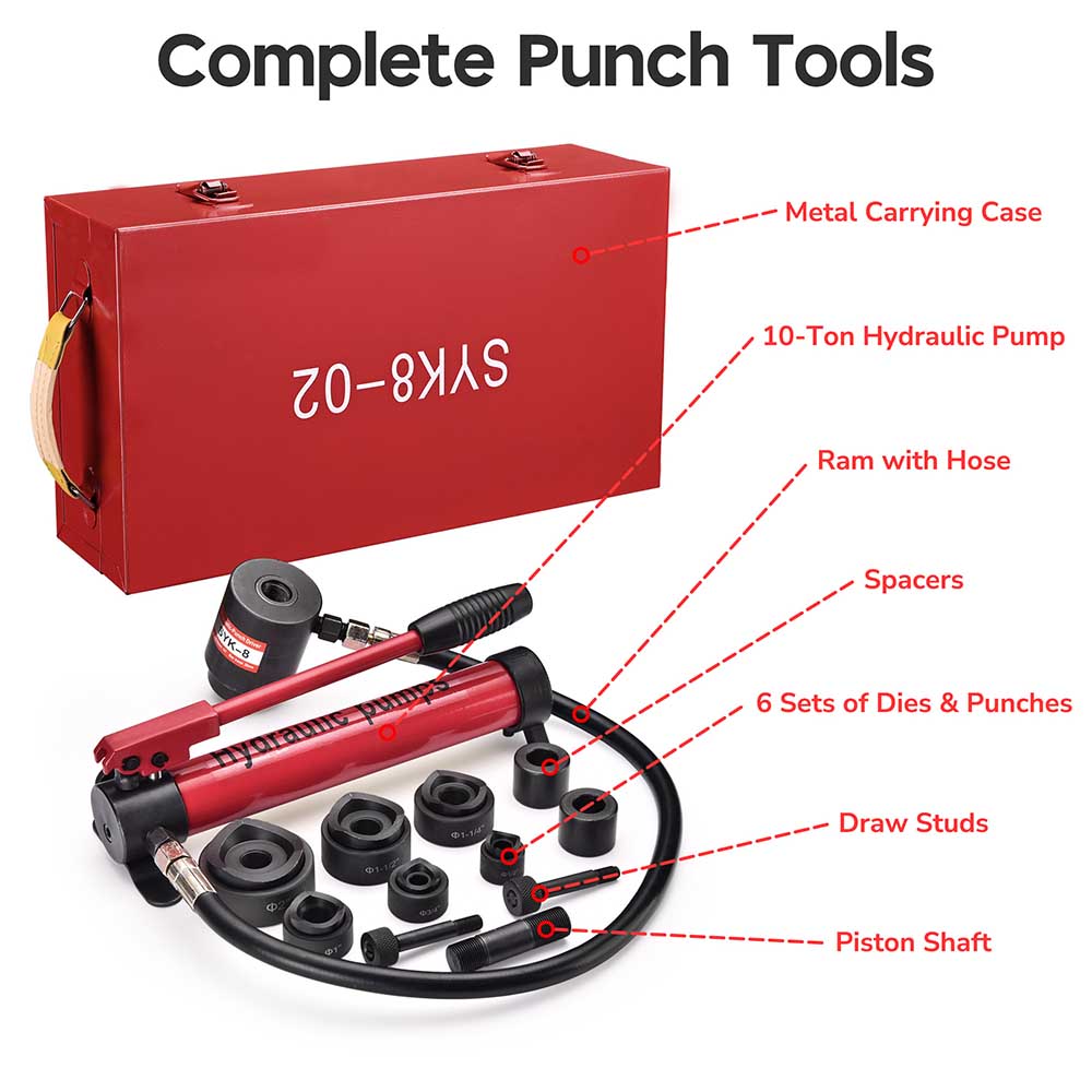 Yescom 10 Ton Hydraulic Punch Press w/ 6 Piece Tool Kit Red Image
