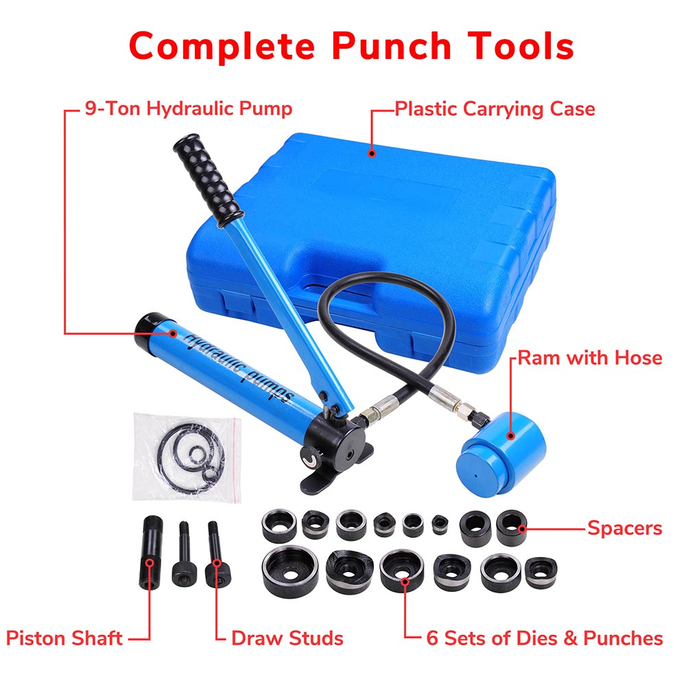 Yescom 9 ton Hydraulic Knockout Punch Press w/ 6 Piece Tool Kit Image
