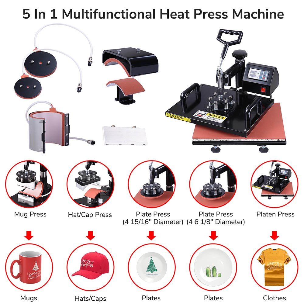 Yescom Digital Heat Press Sublimation Transfer Machine 5in1 12x15 Black Image