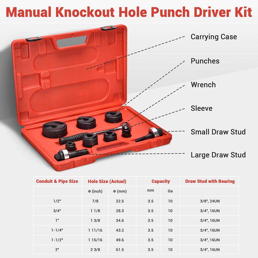 Yescom 6 Ton Manual Knockout Punch Kit 6 Piece Tool Kit Image