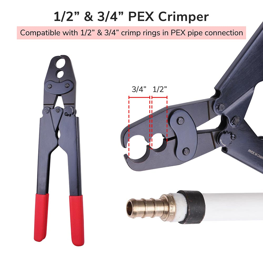 Yescom Pex Crimp Tool Ring Crimper w/ Gauge 1/2" 3/4" Red Image