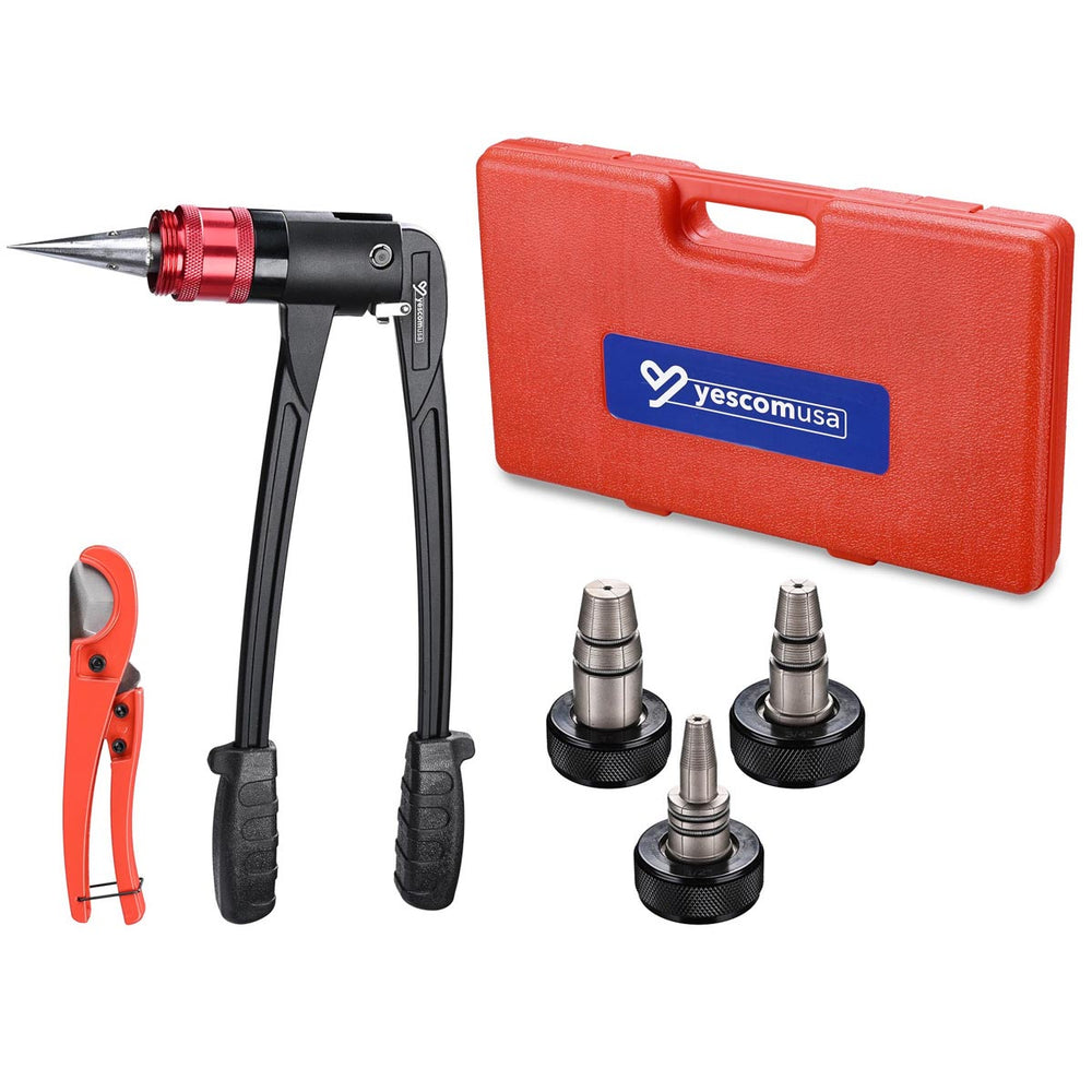 Yescom Auto Rotate PEX-A Expansion Tool with Tubing Cutter & Head, 3-Head Set Image